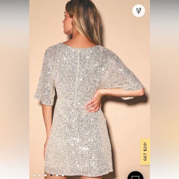 Lulus Weekender Silver Sequin Faux-Wrap
Mini Dress Size S - Picture 2 of 12